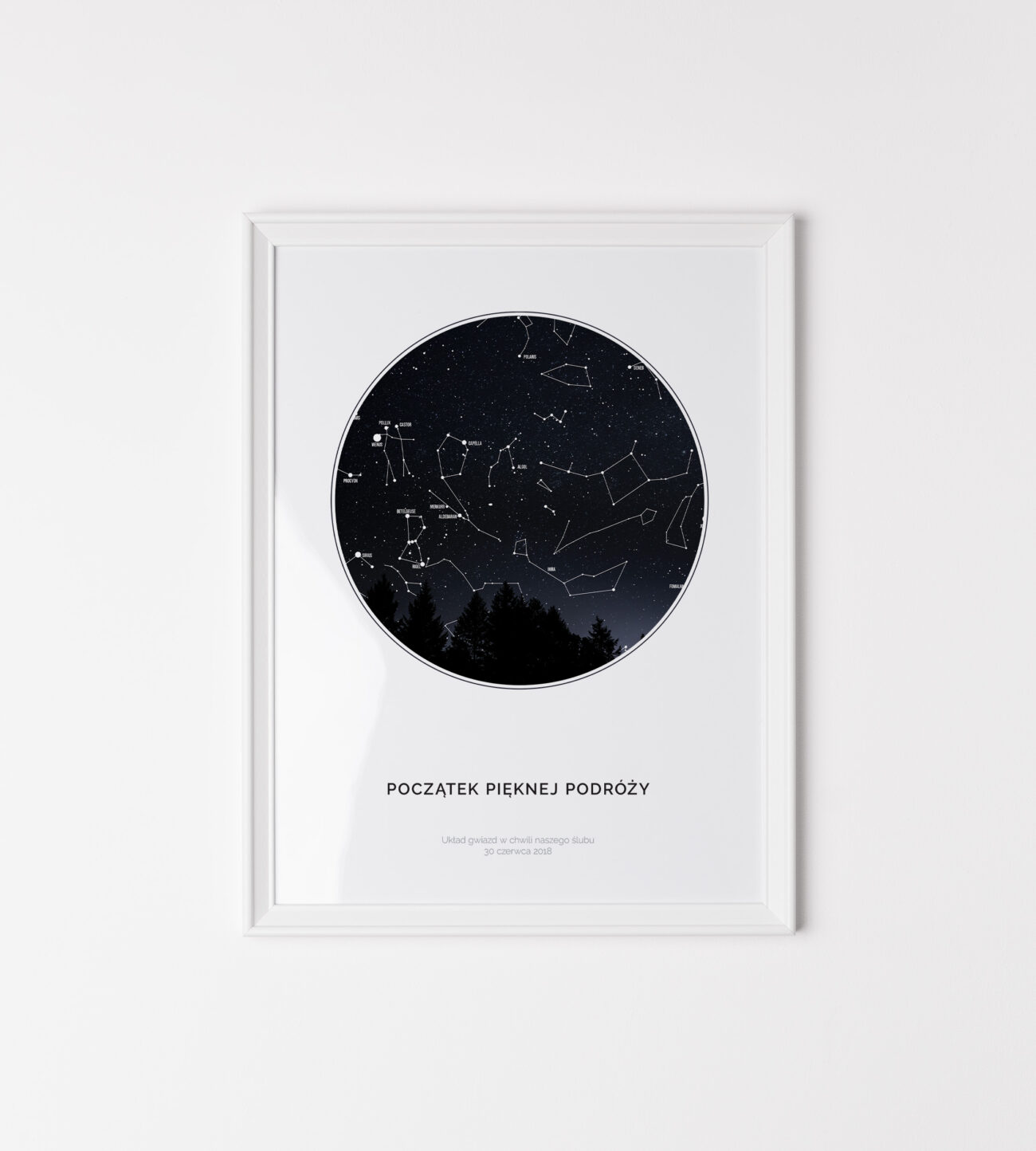 Plakat z układem gwiazd danego dnia: mapa gwiazd