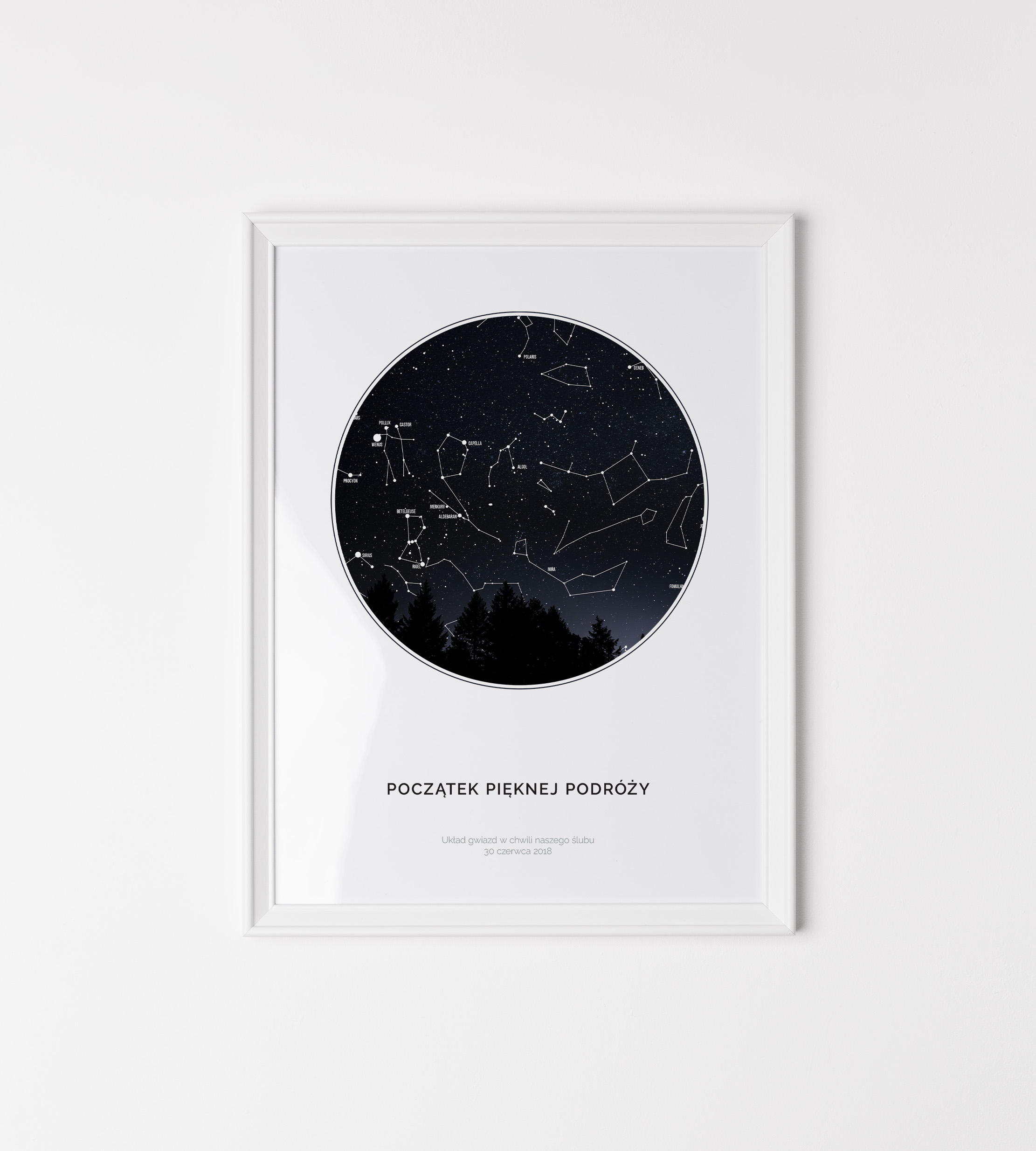 Plakat z układem gwiazd danego dnia: mapa gwiazd